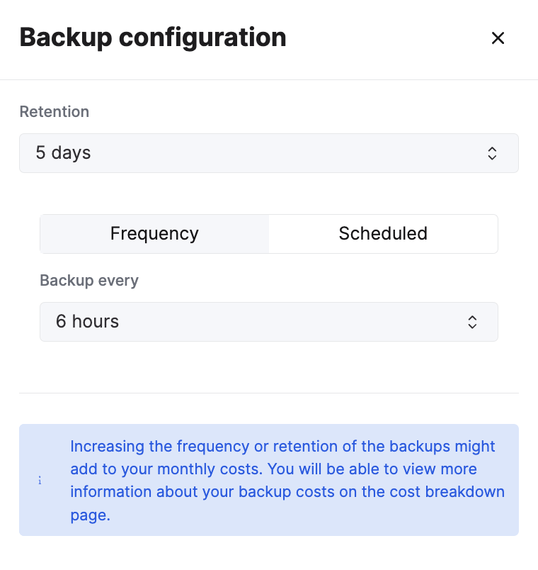 Select backup retention and frequency
