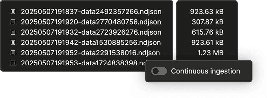 Select container, files, and ingestion mode