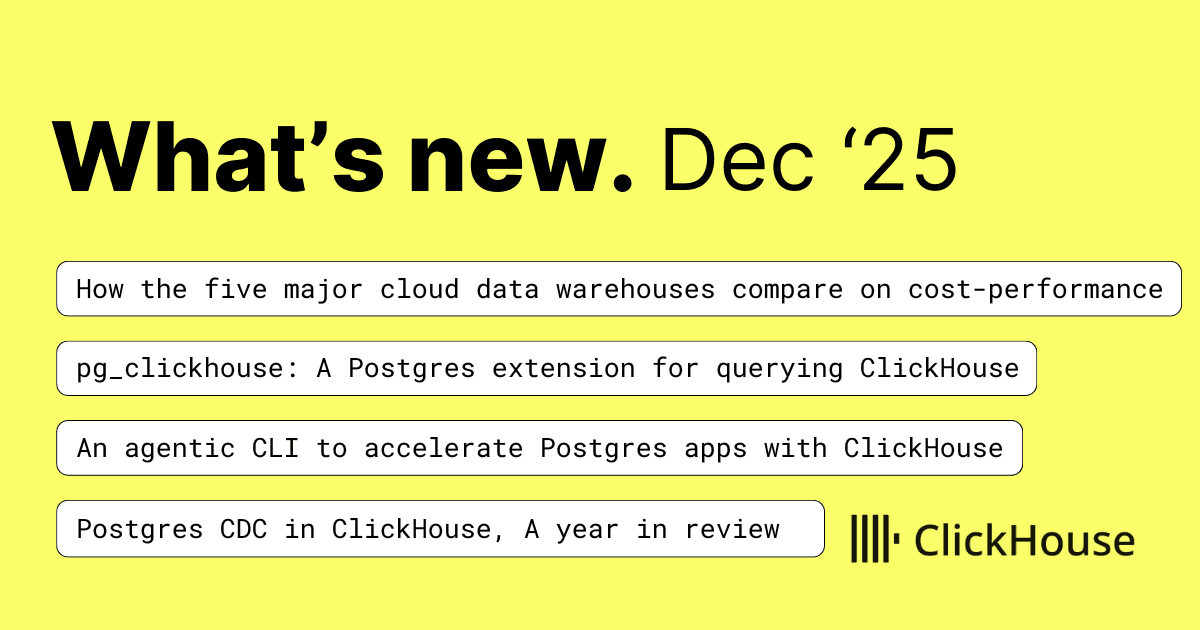 ClickHouse December 2025: Postgres Integration, Performance Gains, and Cost-Performance Insights
