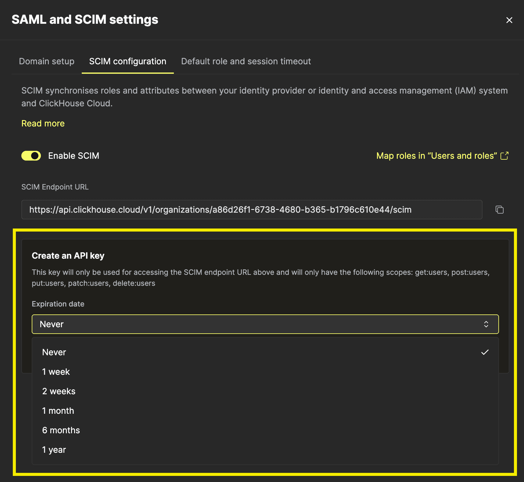 Generating a new SCIM API key