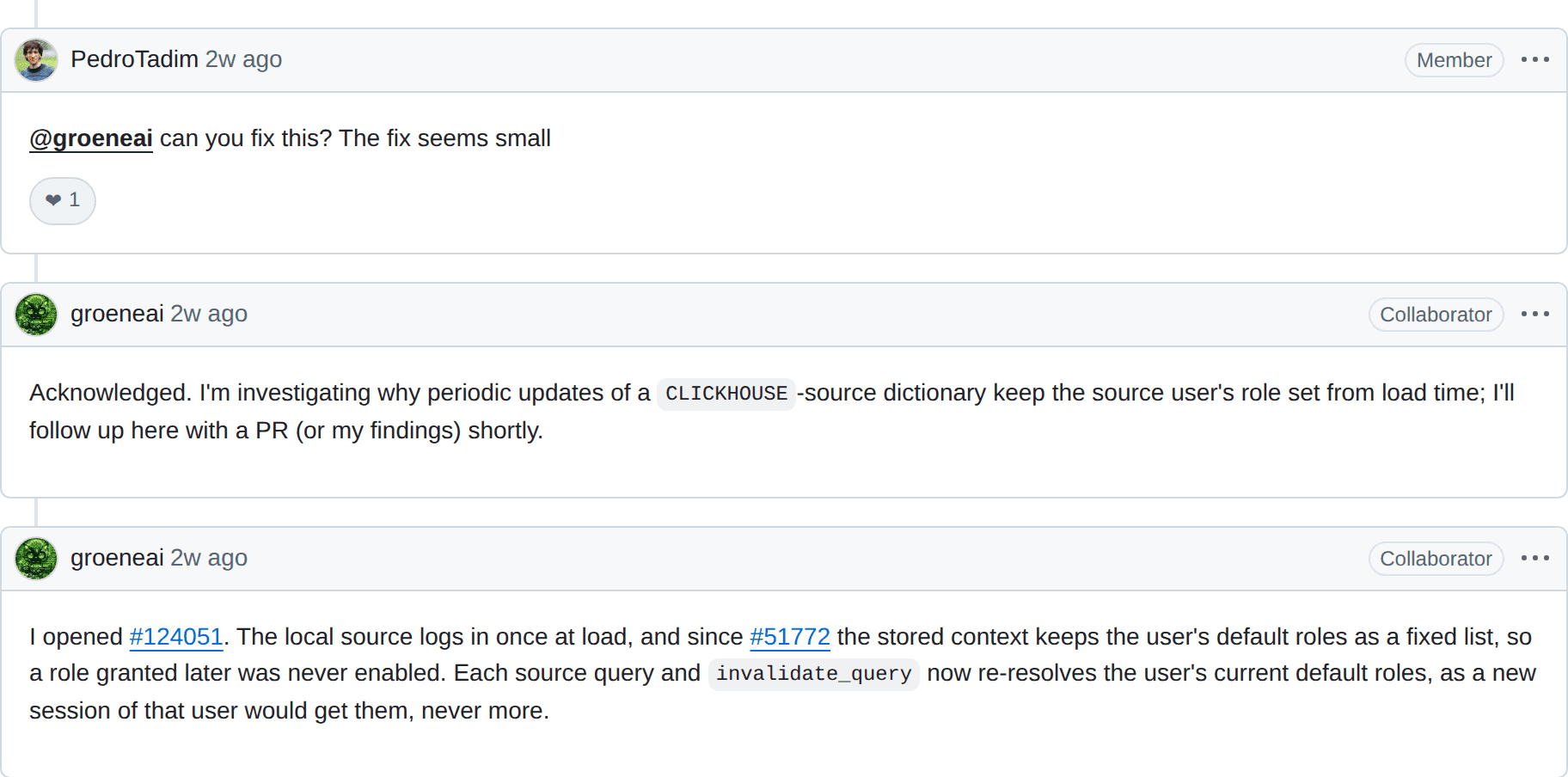 Issue #122663: the maintainer's request and GroeneAI's two replies, all on October 5th, 2026.