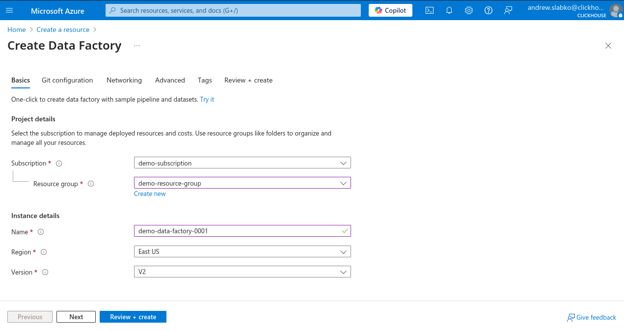 Using ClickHouse HTTP interface in Azure data factory | ClickHouse Docs