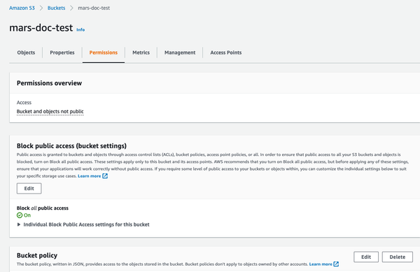 Accessing the S3 bucket policy configuration