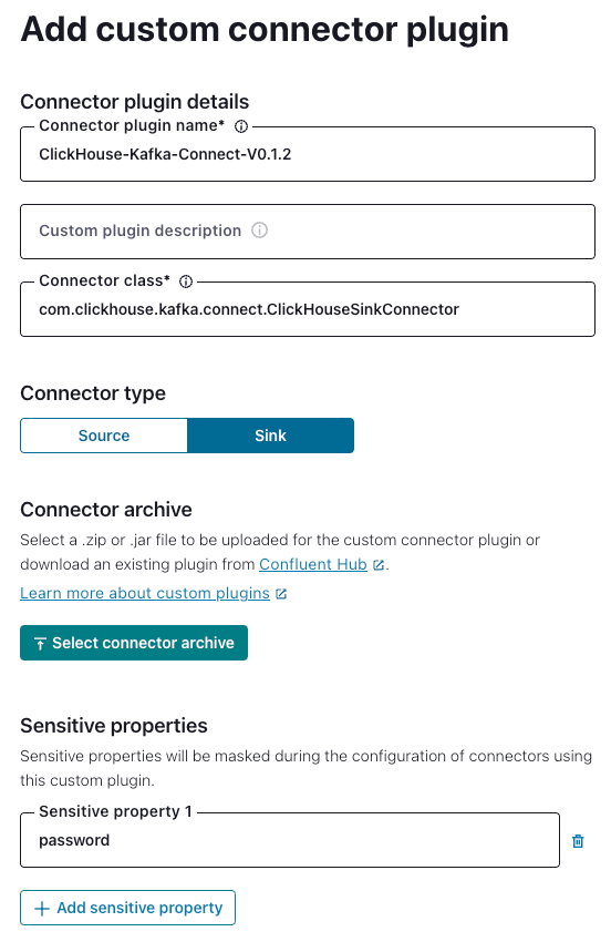 Settings for adding a custom connector