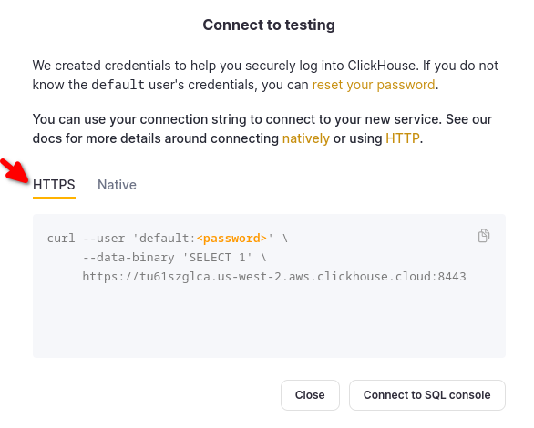 ClickHouse Cloud HTTPS connection details