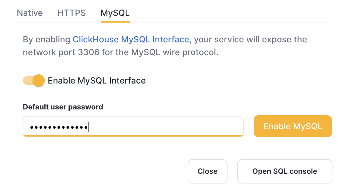 Connection screen - Prompt MySQL