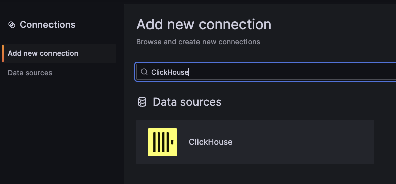 Select the ClickHouse plugin on the connections page