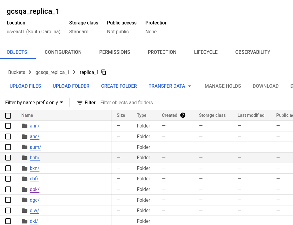 Google Cloud Storage におけるレプリカ 1 のバケット