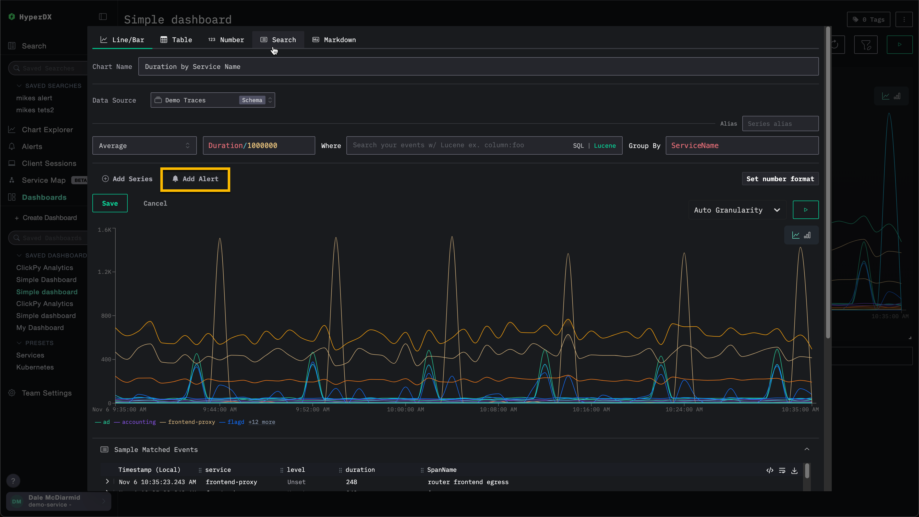 チャートにアラートを追加