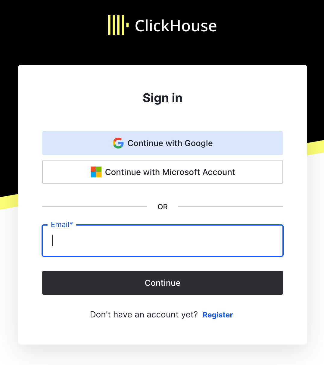 ClickHouse Cloud サインインページ