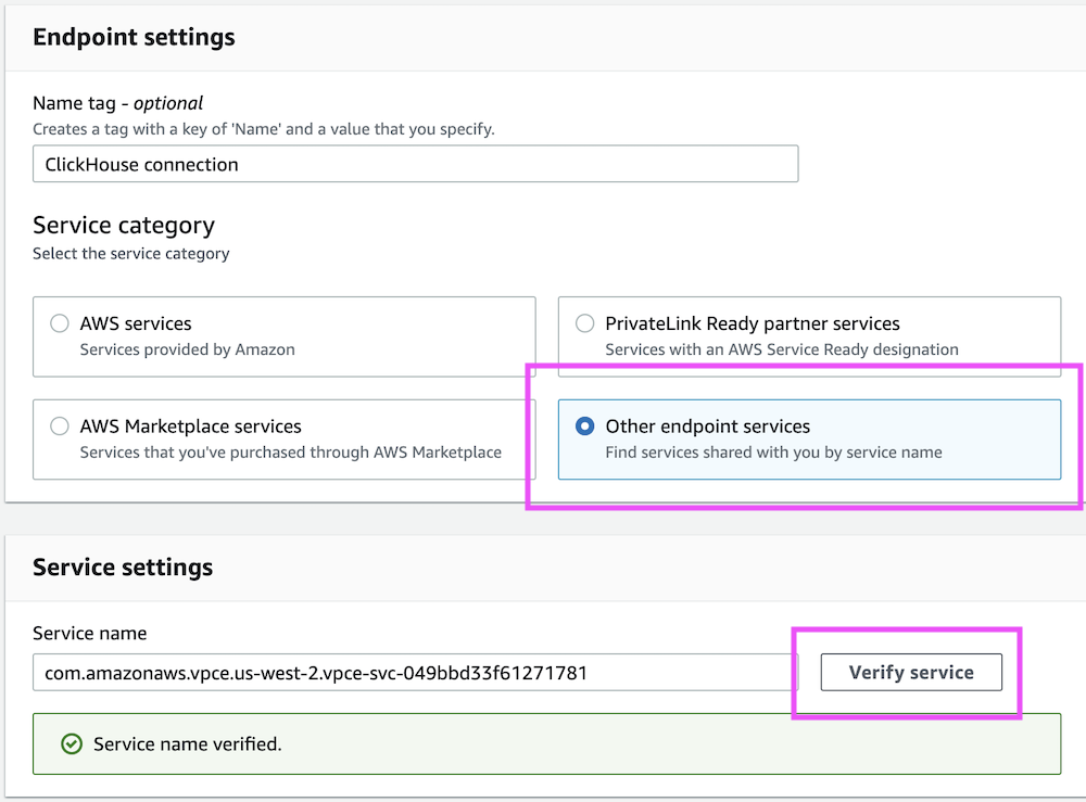 AWS PrivateLinkエンドポイント設定