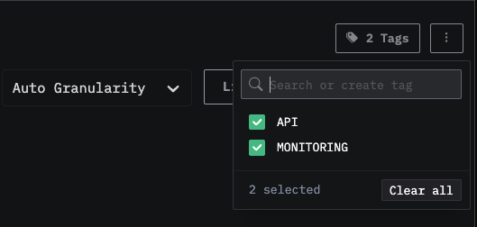 ダッシュボードで複数のタグを選択した状態