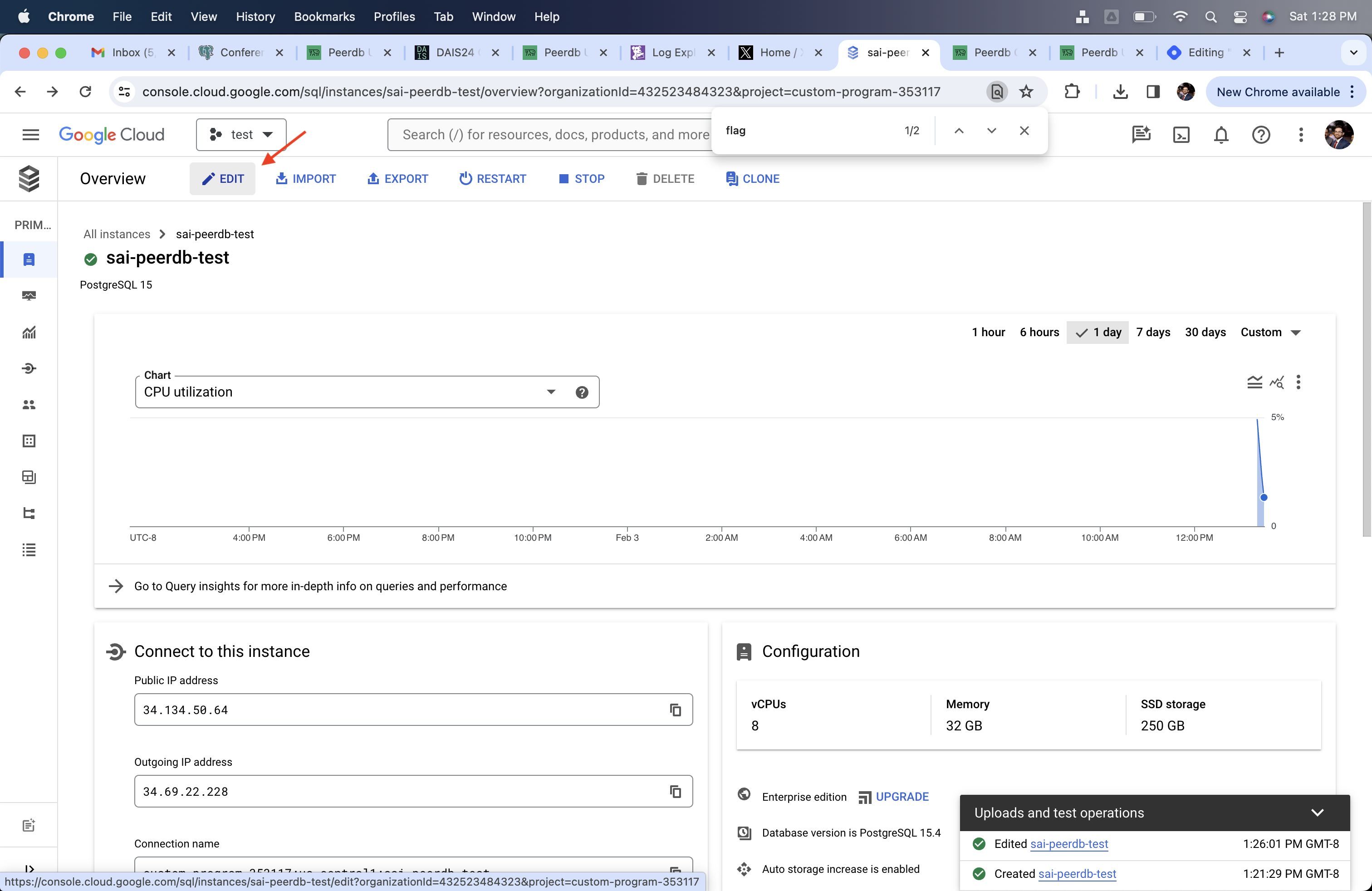 Cloud SQL Postgres の編集ボタン