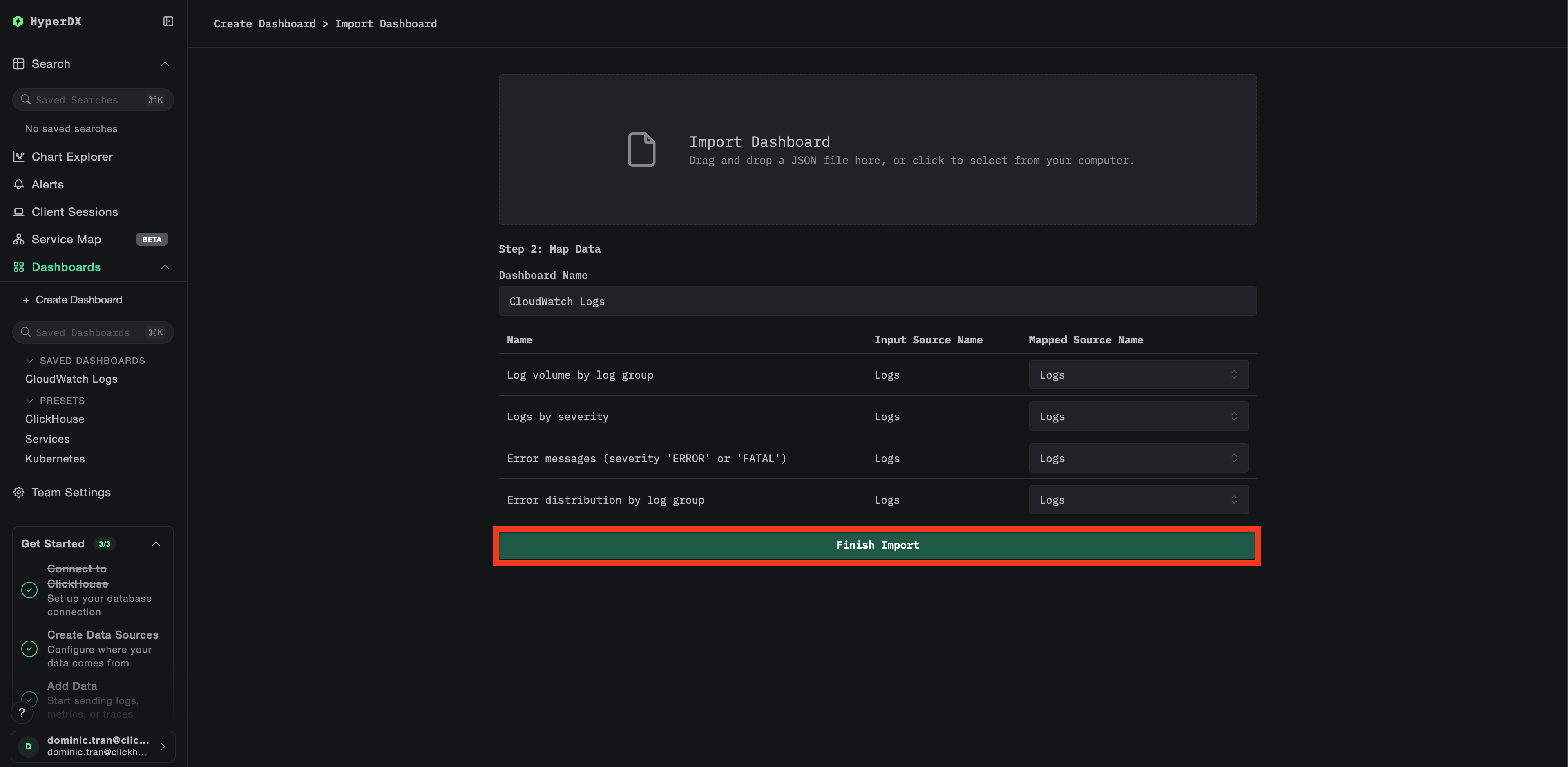 インポート完了ダイアログ