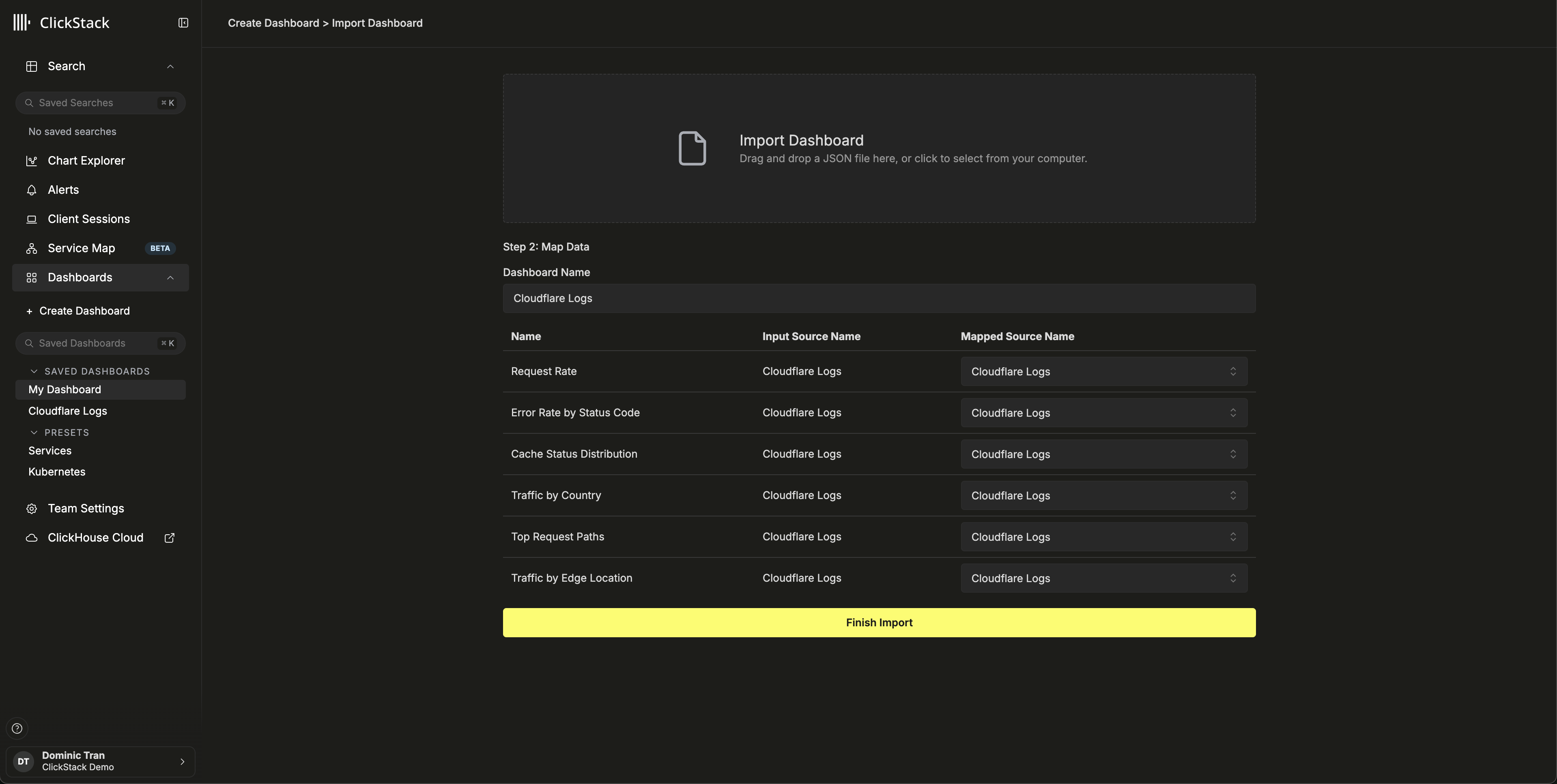 ダッシュボードのインポート