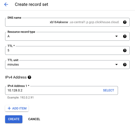 PSC 用の DNS レコードを作成