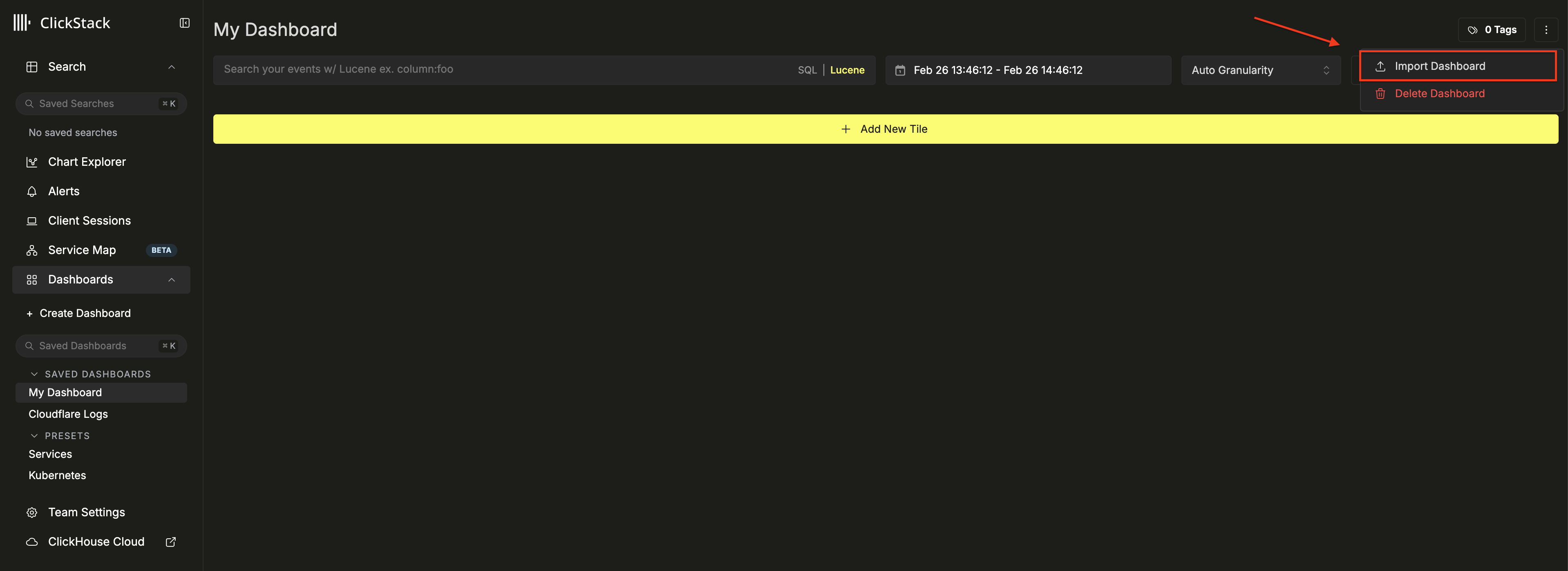 ダッシュボードのインポート