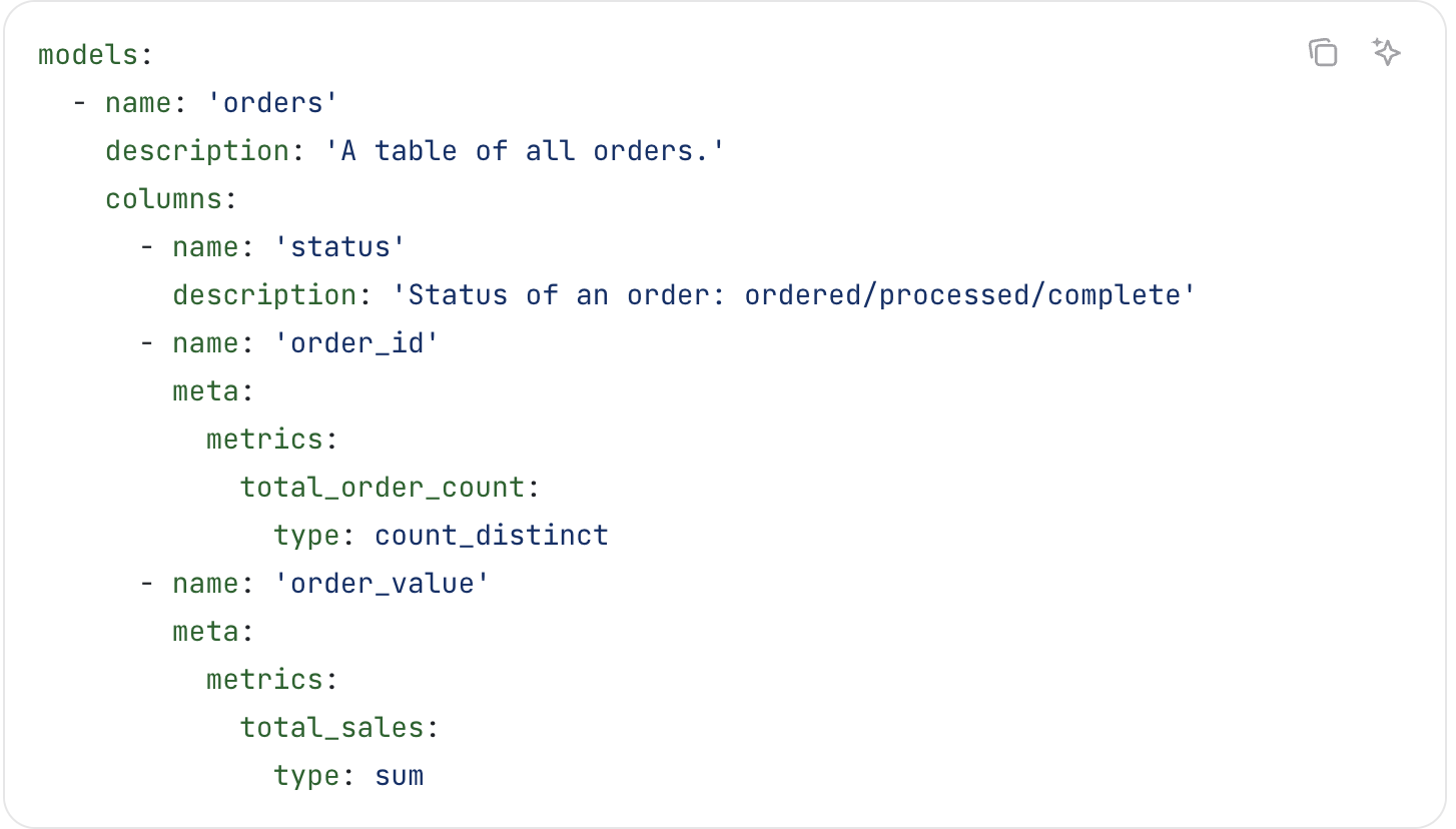 .yml ファイル内でメトリクスを定義している例
