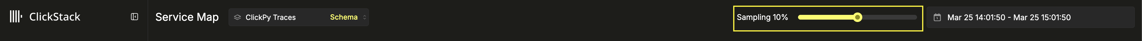 サービスマップのツールバーでサンプリングスライダーが強調表示されている