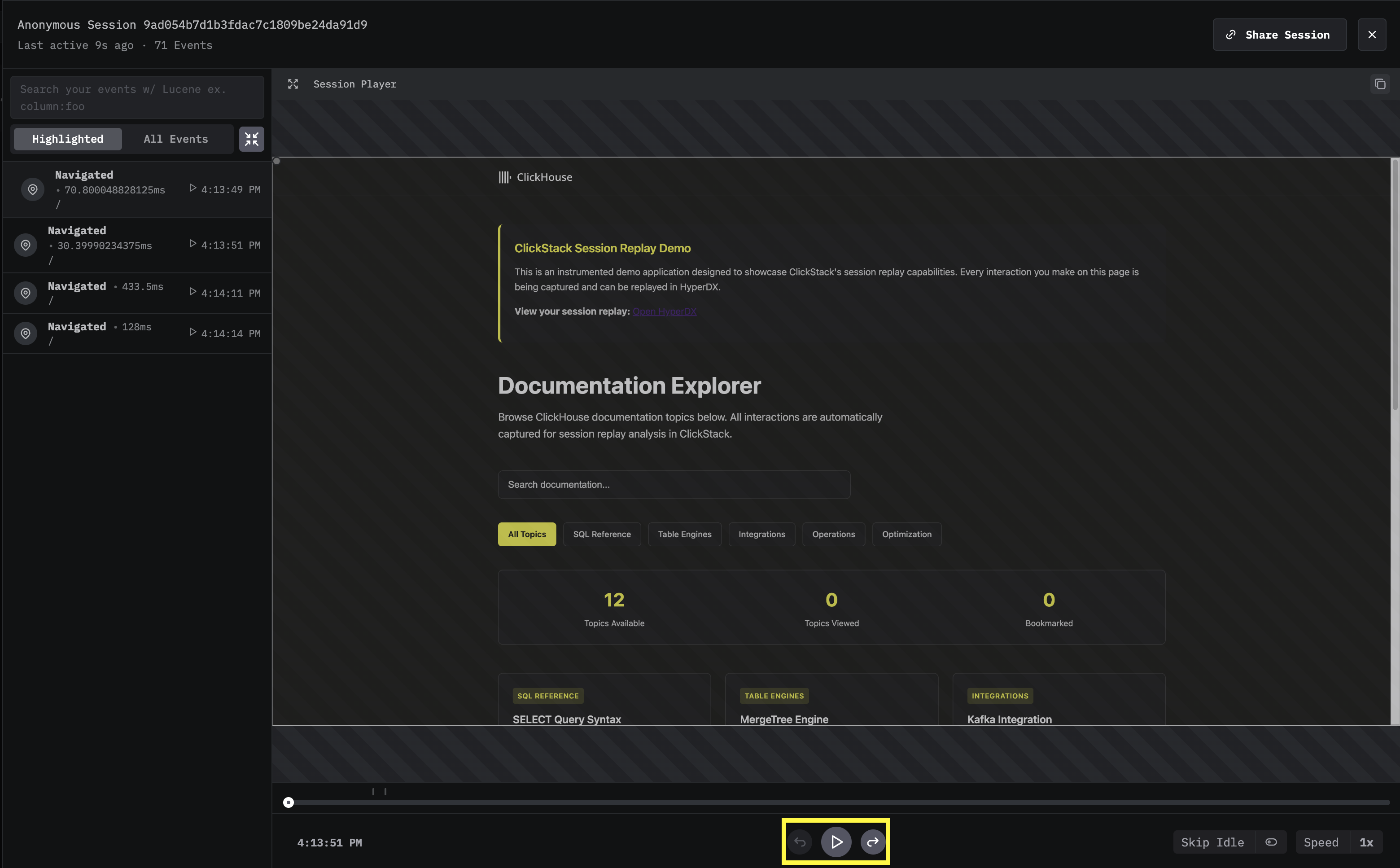 セッションリプレイの再生