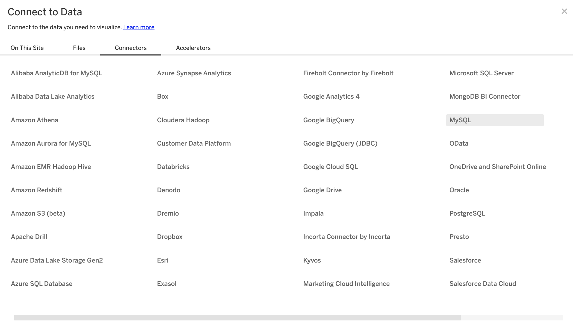 MySQL コネクタの選択