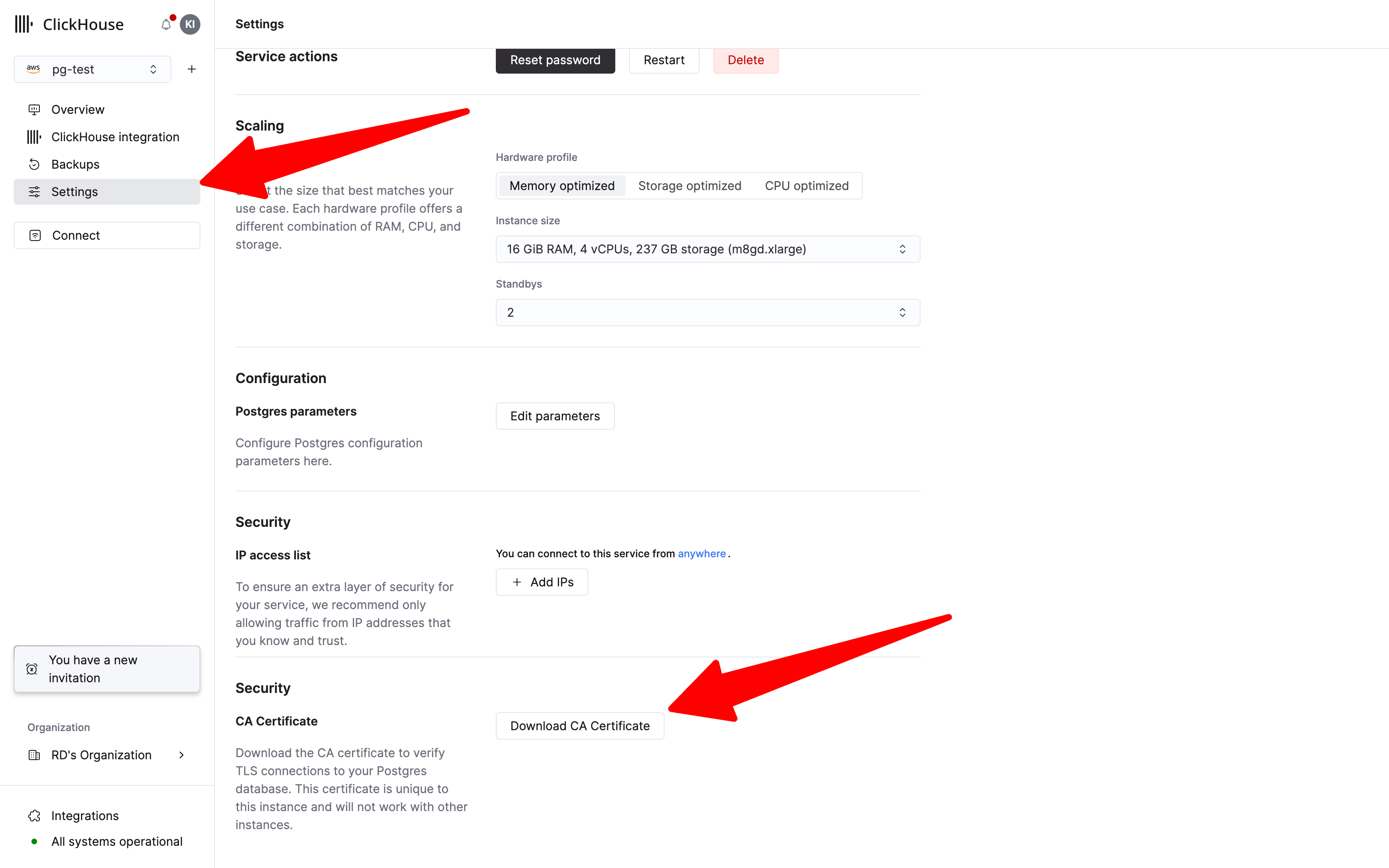 Settings タブから CA 証明書をダウンロード