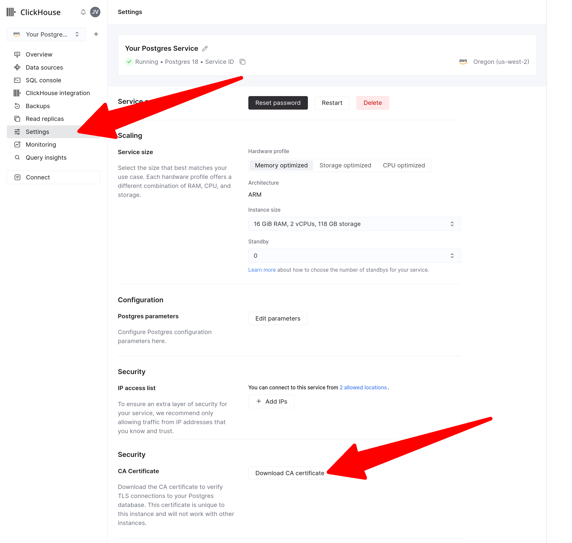 Settings タブから CA 証明書をダウンロード