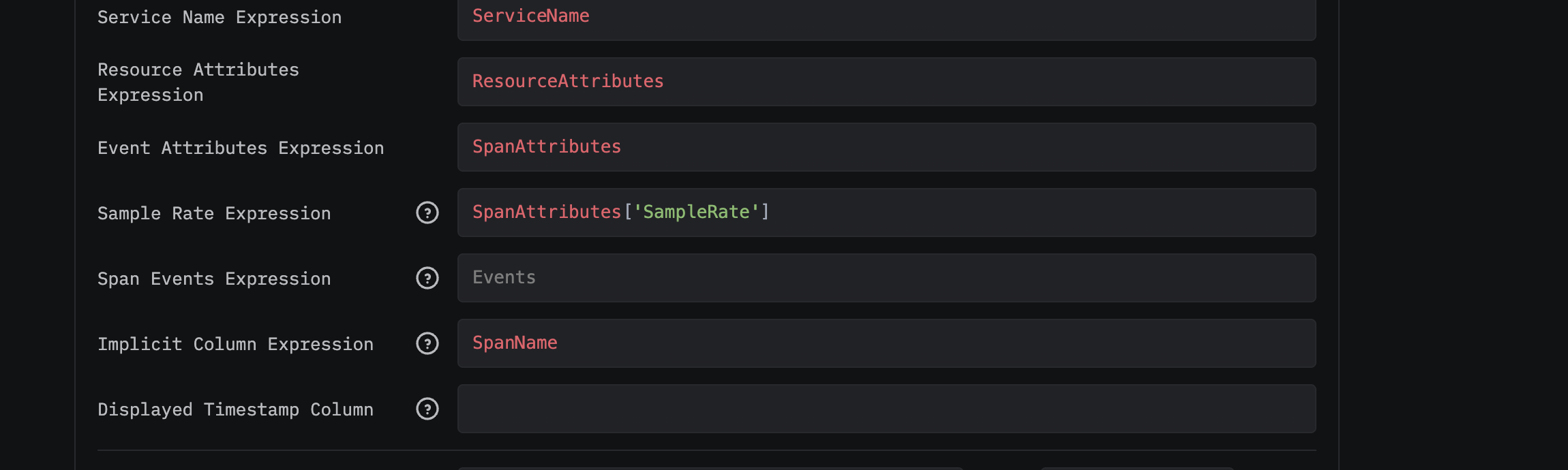 ClickStack の Source Settings にある Sample Rate Expression フィールド