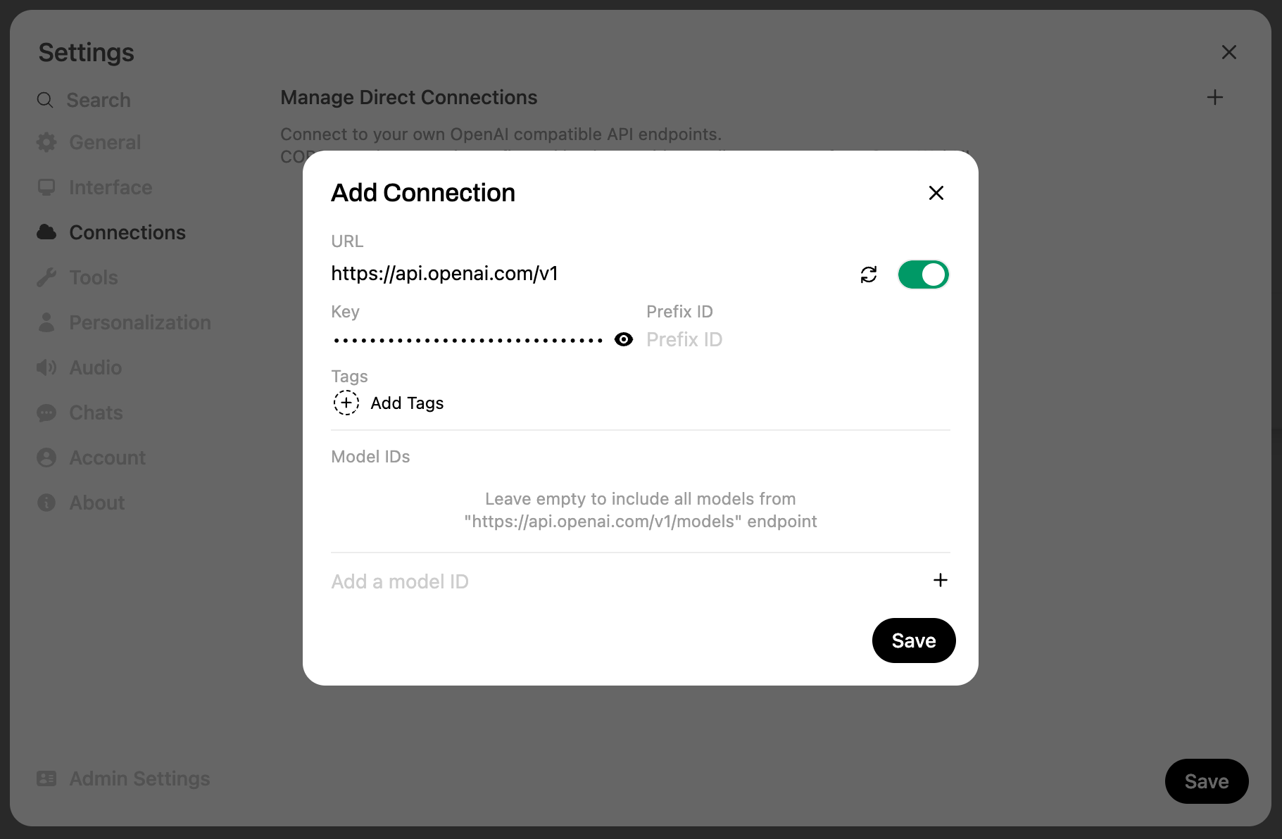 Open WebUI - OpenAI를 연결로 추가