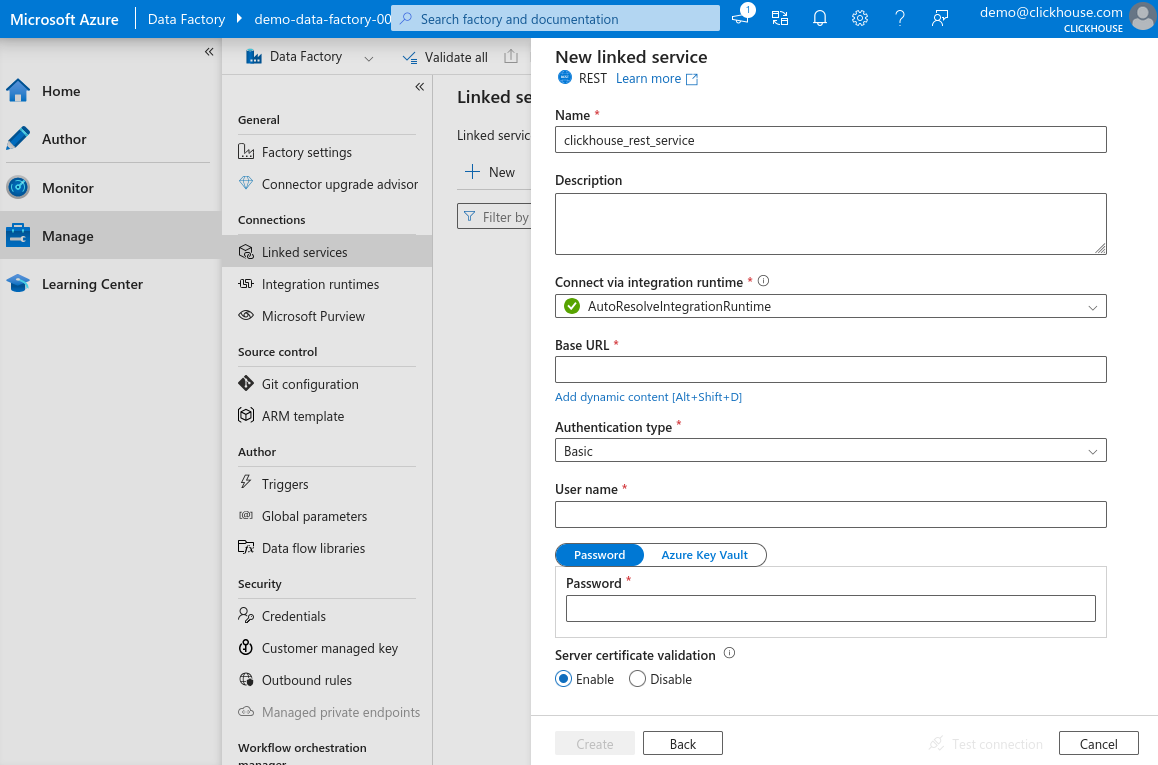 새 Linked Service 창