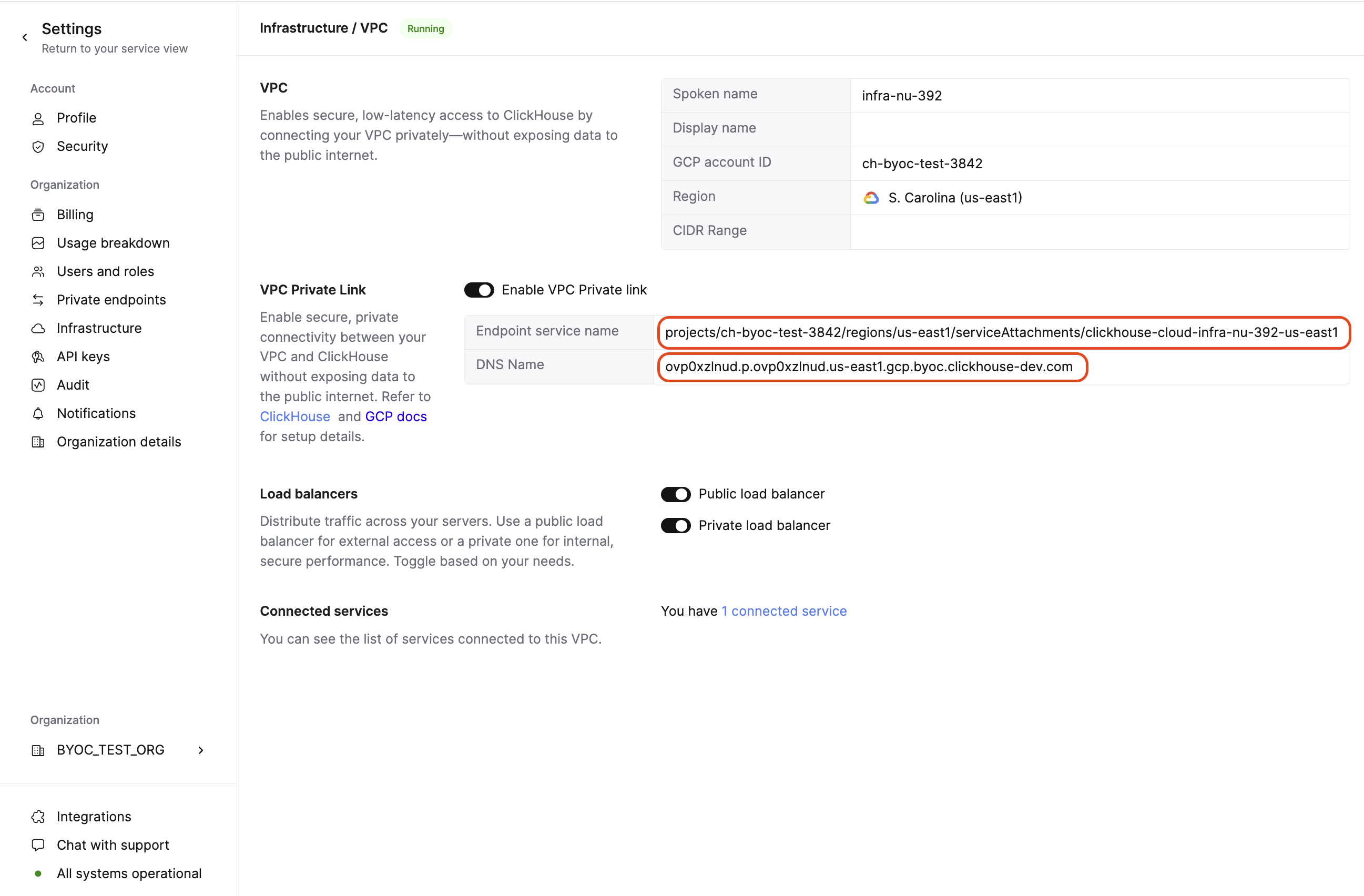 BYOC PSC 엔드포인트
