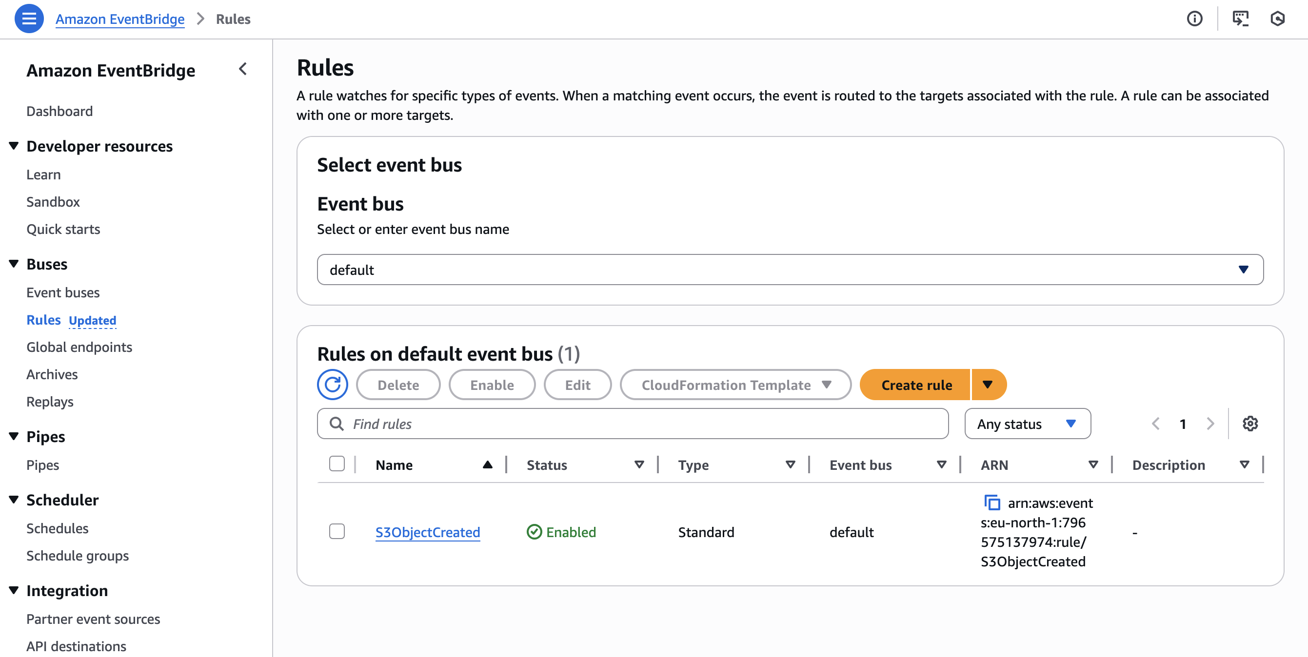 EventBridge 규칙 생성 완료