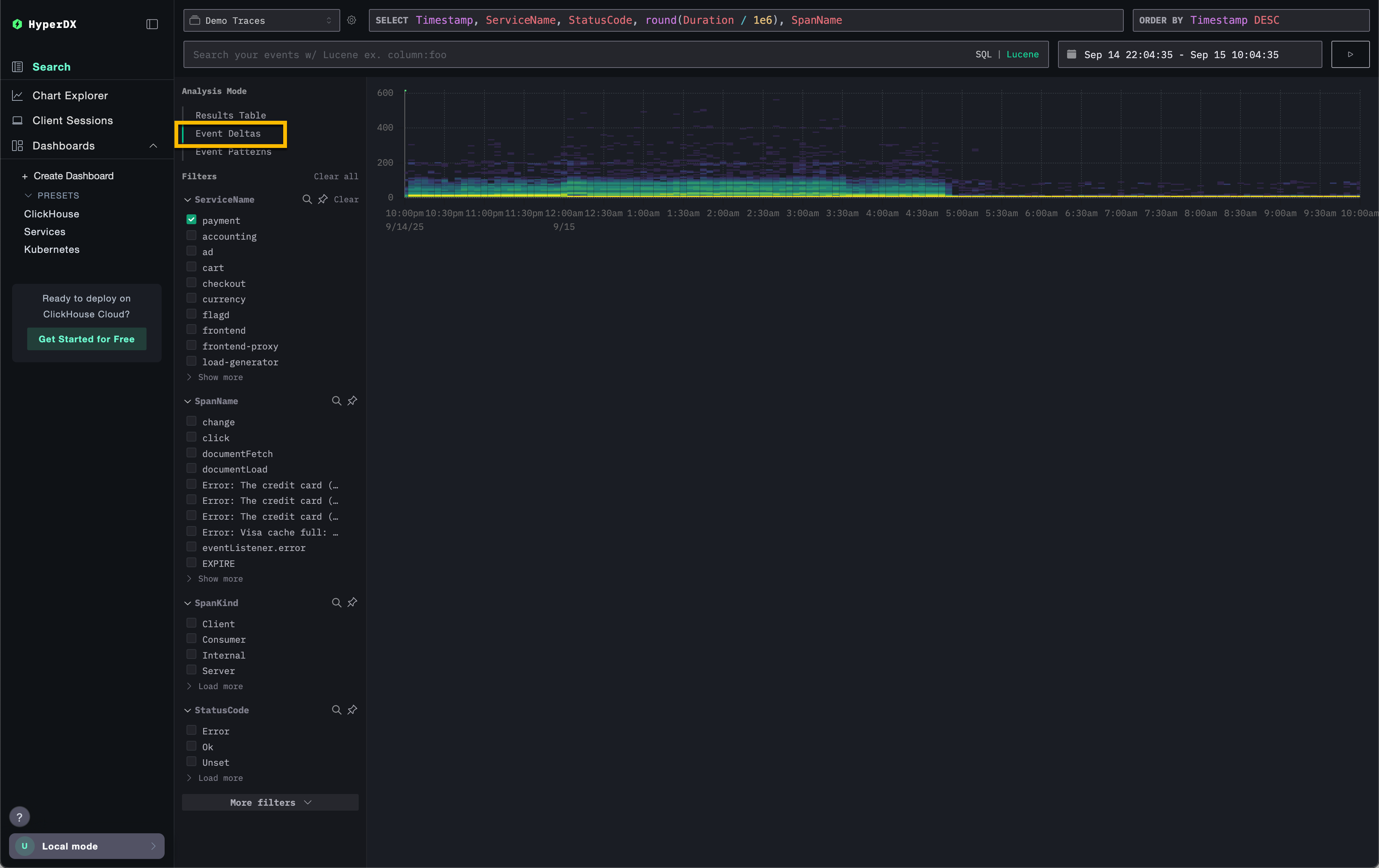Event Deltas가 선택되지 ��않은 화면