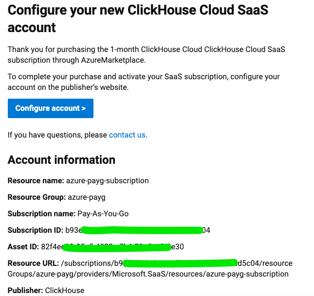 Форма информации о регистрации ClickHouse Cloud