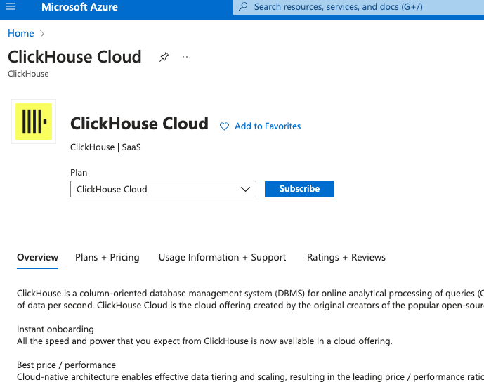 Форма информации о регистрации ClickHouse Cloud