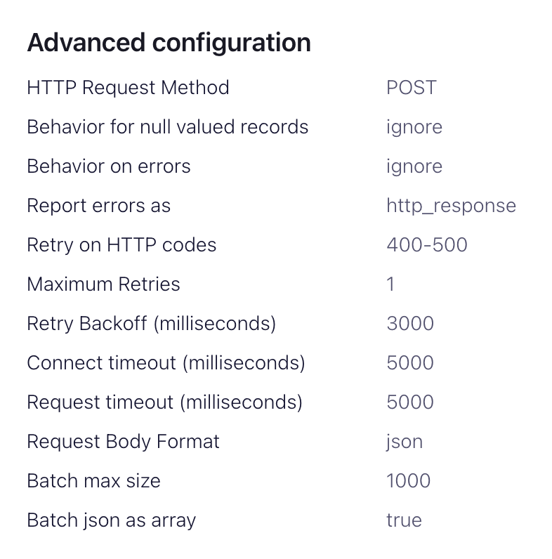 Расширенные опции для Confluent HTTP Sink