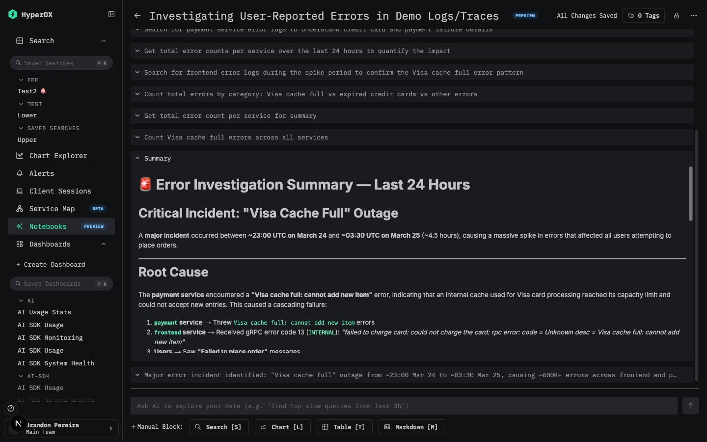 Блокнот ИИ, исследующий сбой Visa из-за переполнения кэша