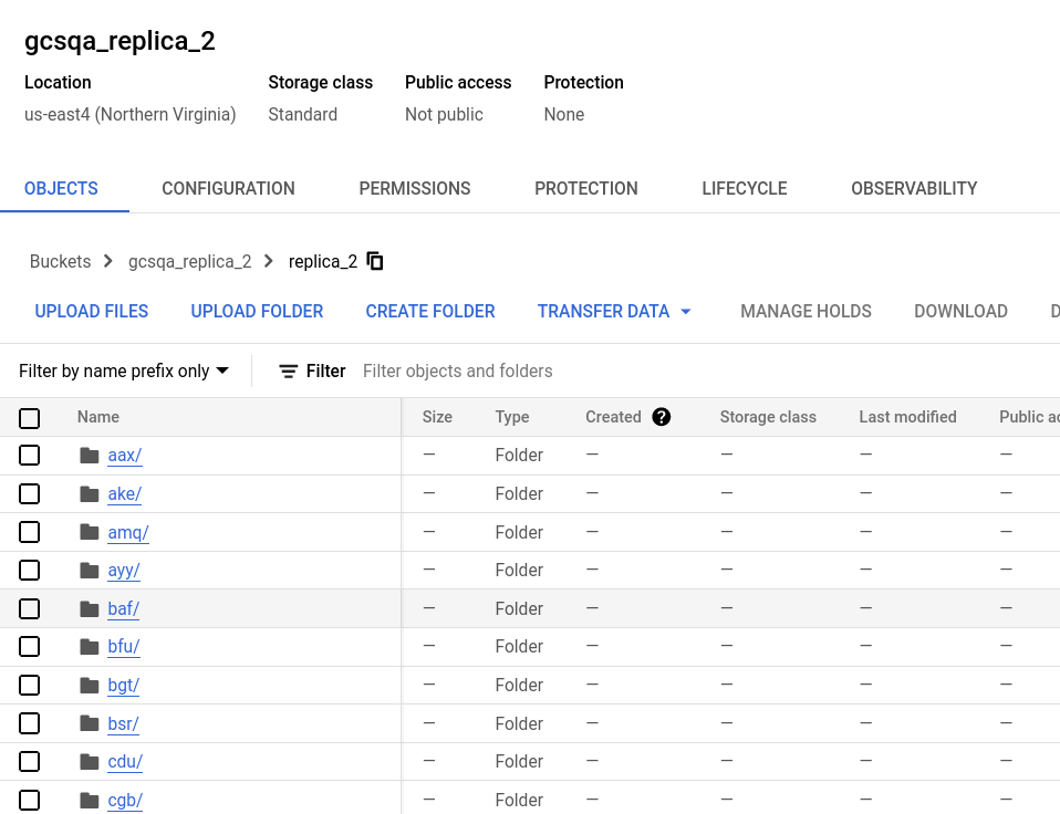 Google Cloud Storage 中副本二的存储桶