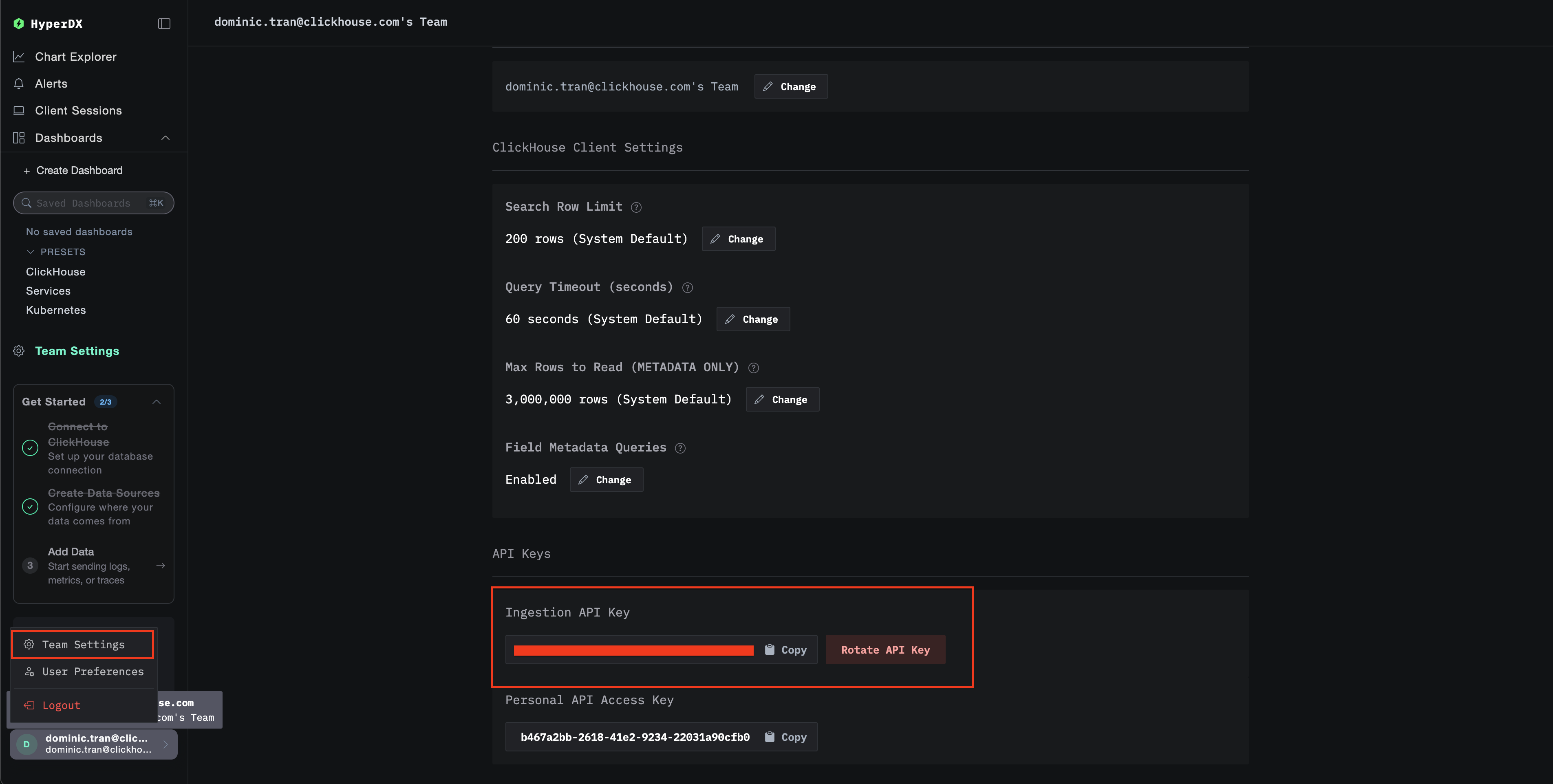 ClickStack API 密钥