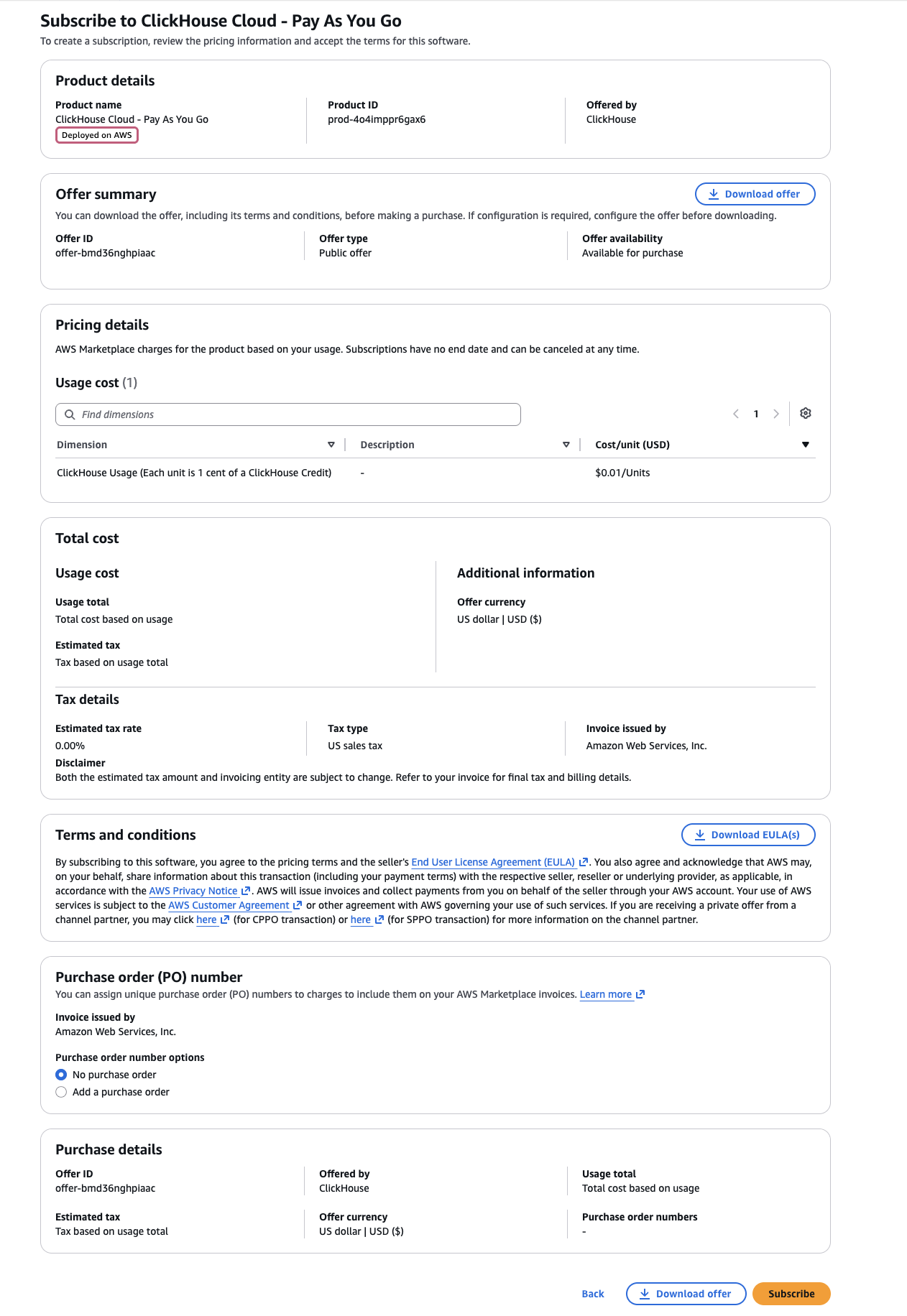 AWS Marketplace 订阅