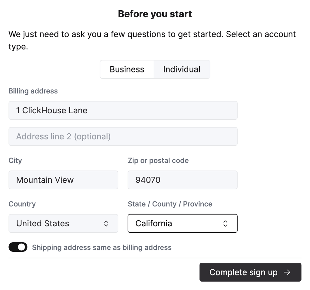 ClickHouse Cloud 登录页面