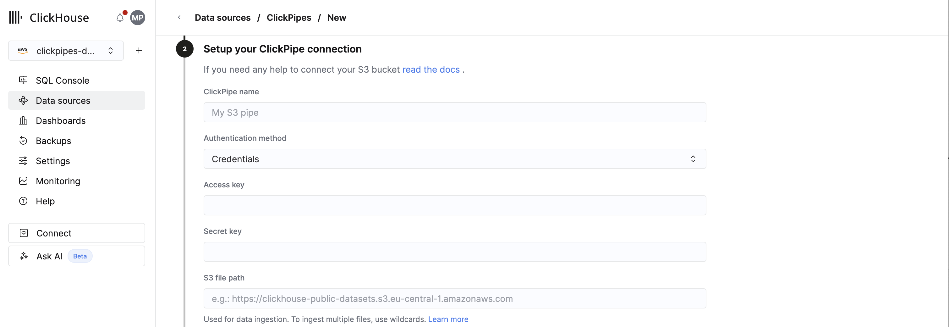 用于 S3 ClickPipes 的 IAM 凭证
