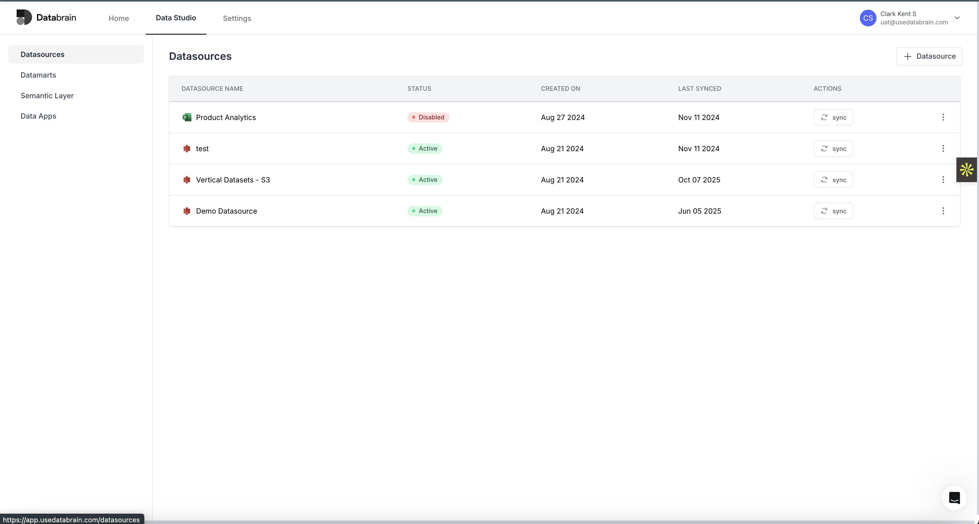Databrain 数据源菜单