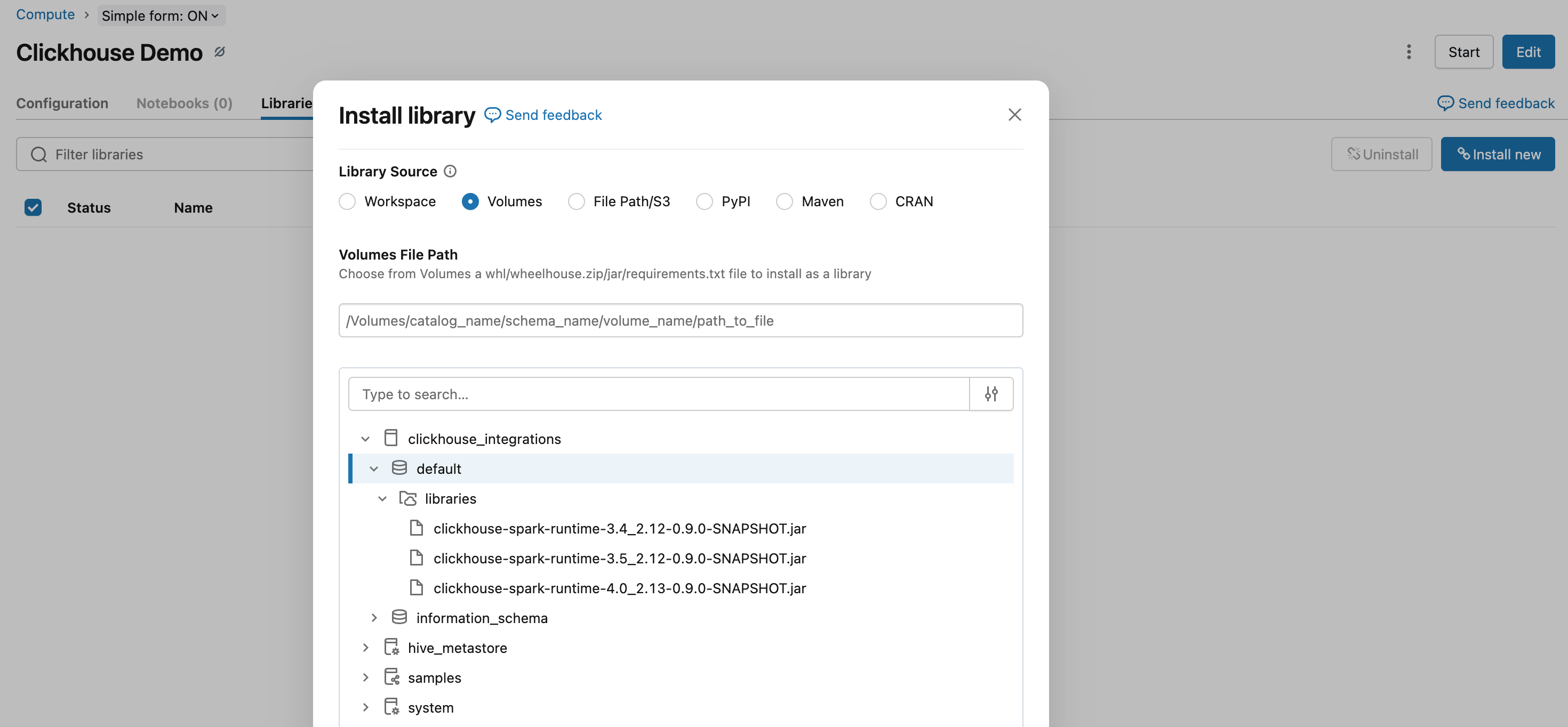 从 Workspace 卷安装库