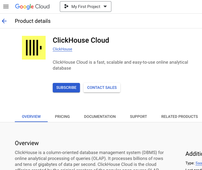 GCP Marketplace 中的 ClickHouse Cloud