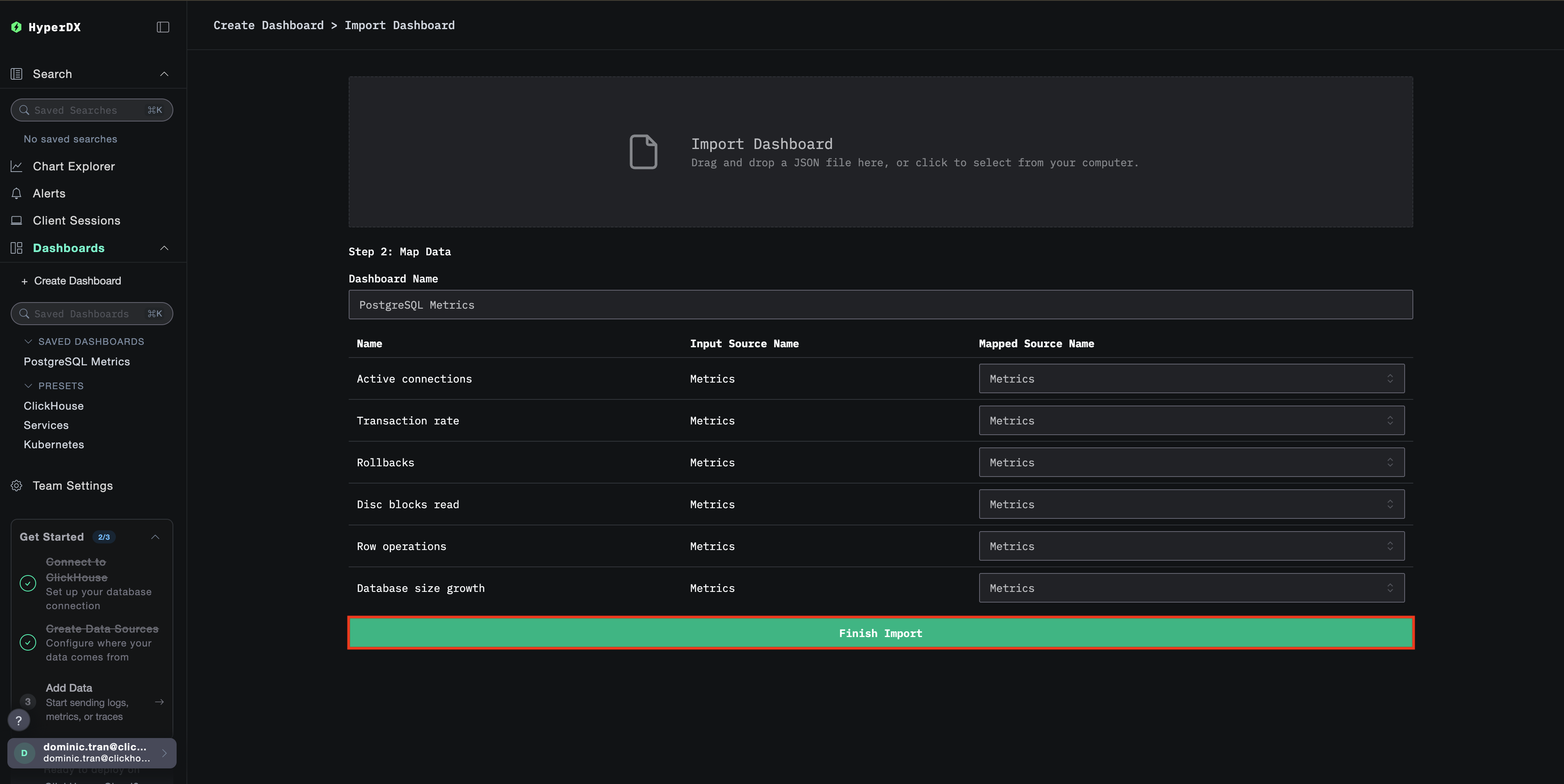 Finish import 对话框