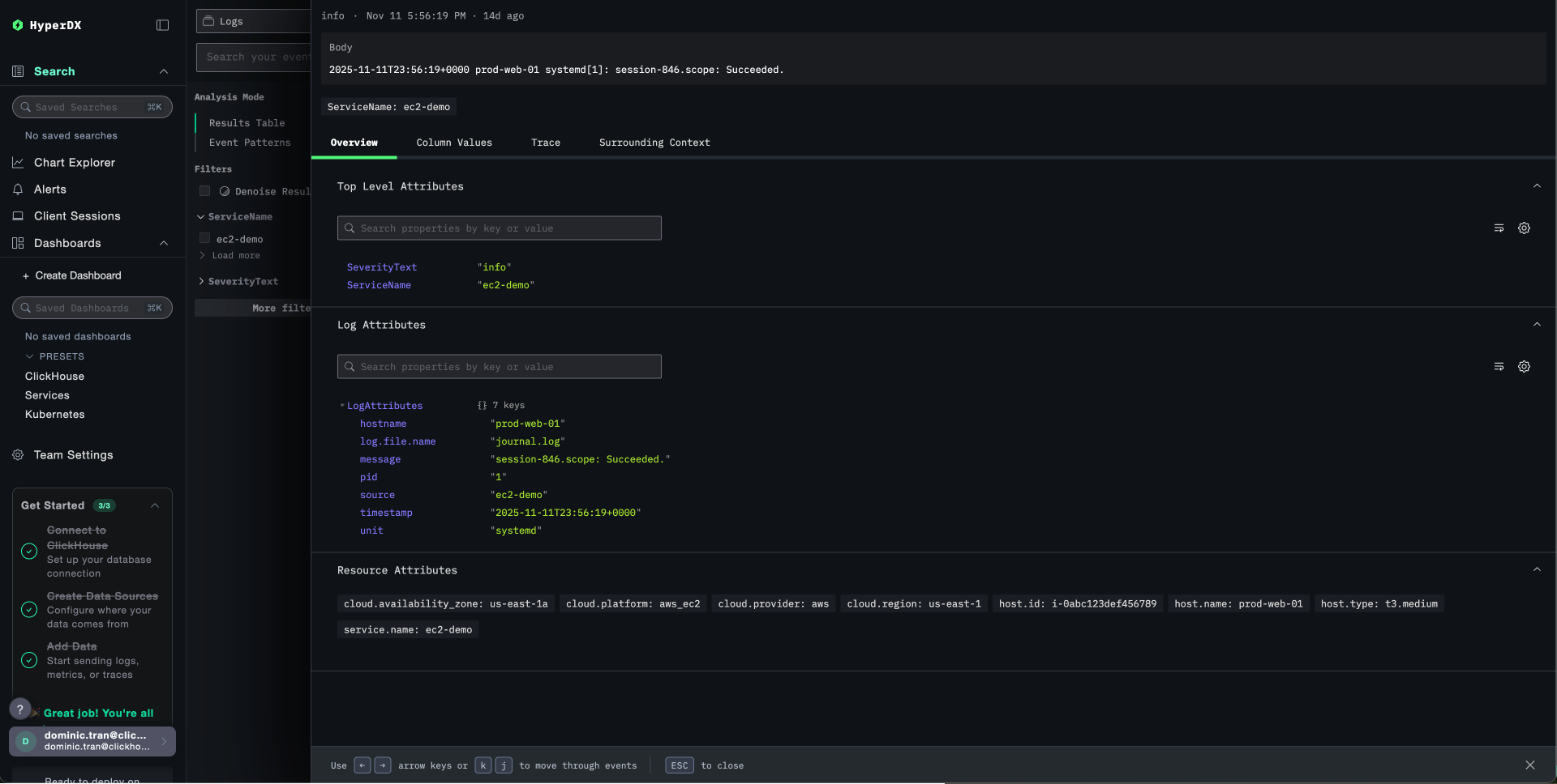 附带元数据的 EC2 日志详情