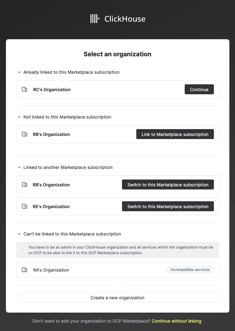 Marketplace �注册与组织关联