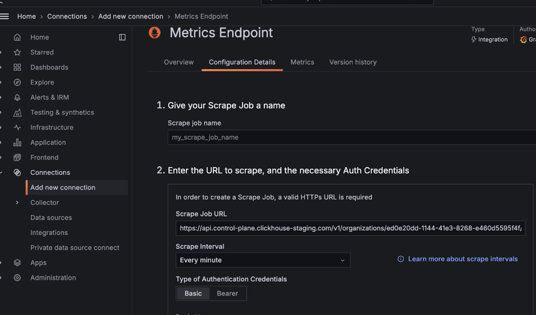 配置 Grafana 指标端点