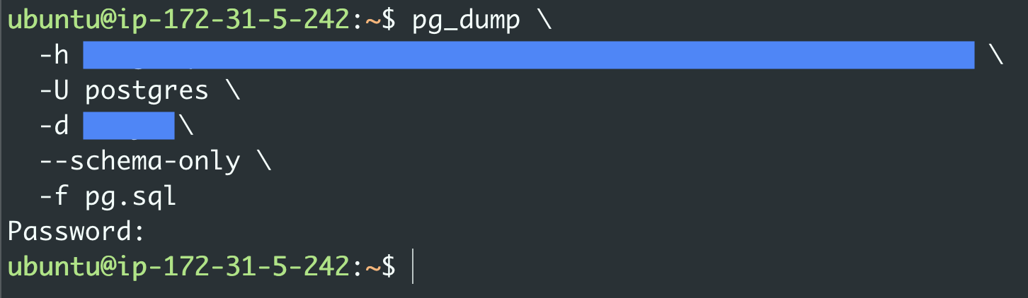 运行 pg_dump 后的终端输出